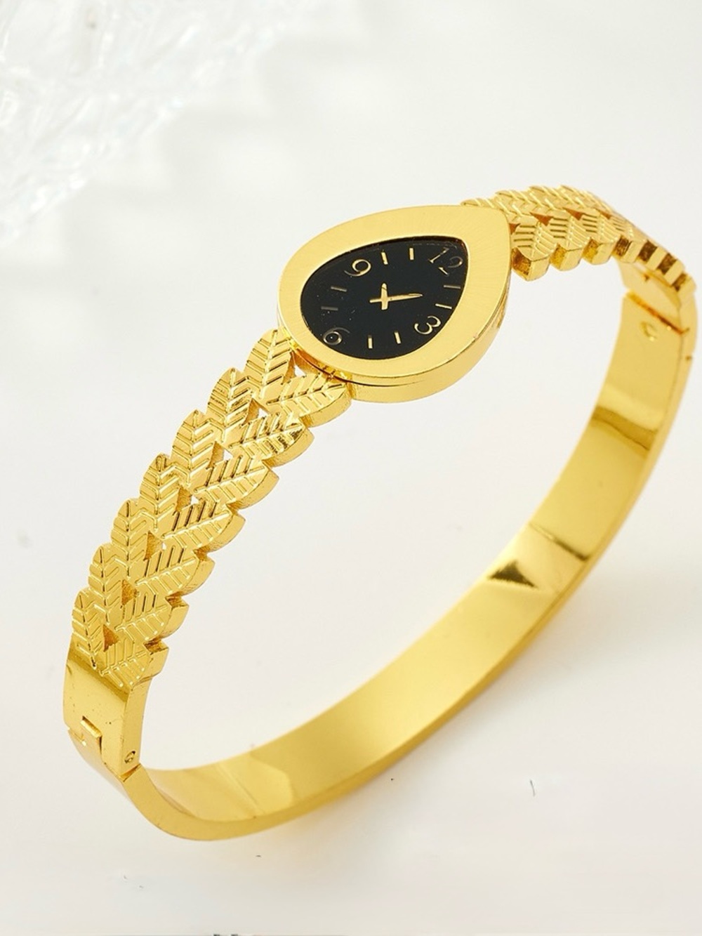 Gold Teardrop Bangle with Black Dial - Women's Accessory